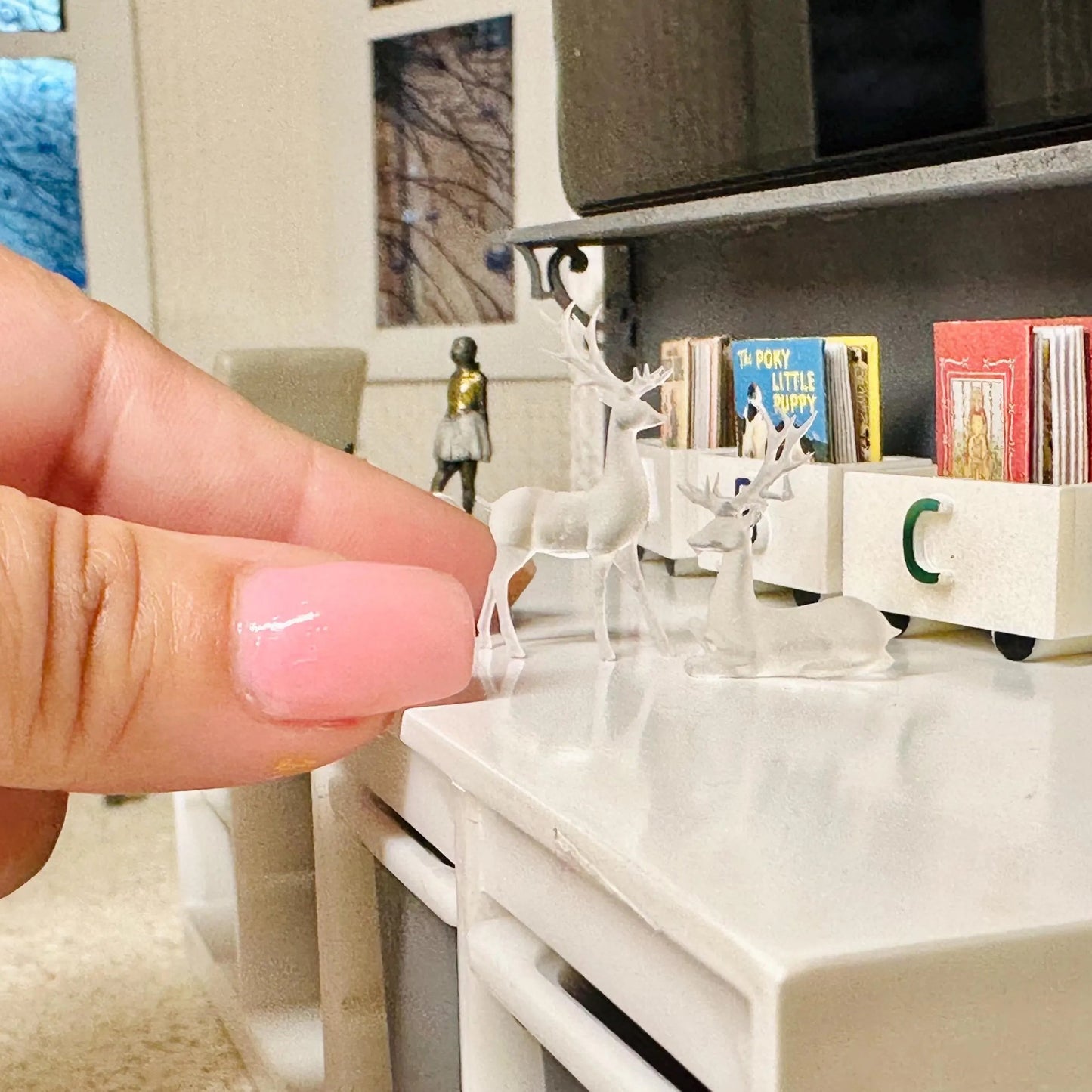 1:12 Scale Miniature Dollhouse Clear Reindeer Set