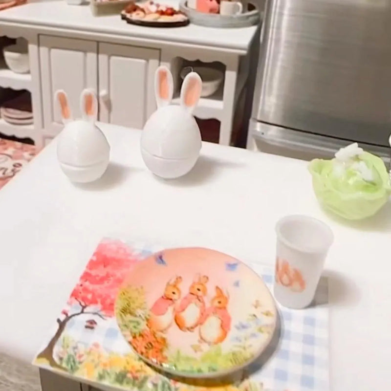 1:12 Scale Miniature Bunny Egg bowl with Lids Set of 2