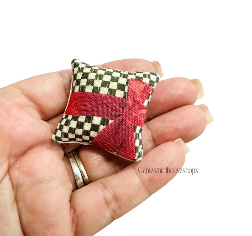 1:12 Scale Miniature Check Print Bow Pillow