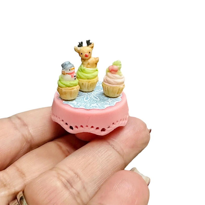 1:12 Scale Miniature Christmas Cupcakes & Cakestand