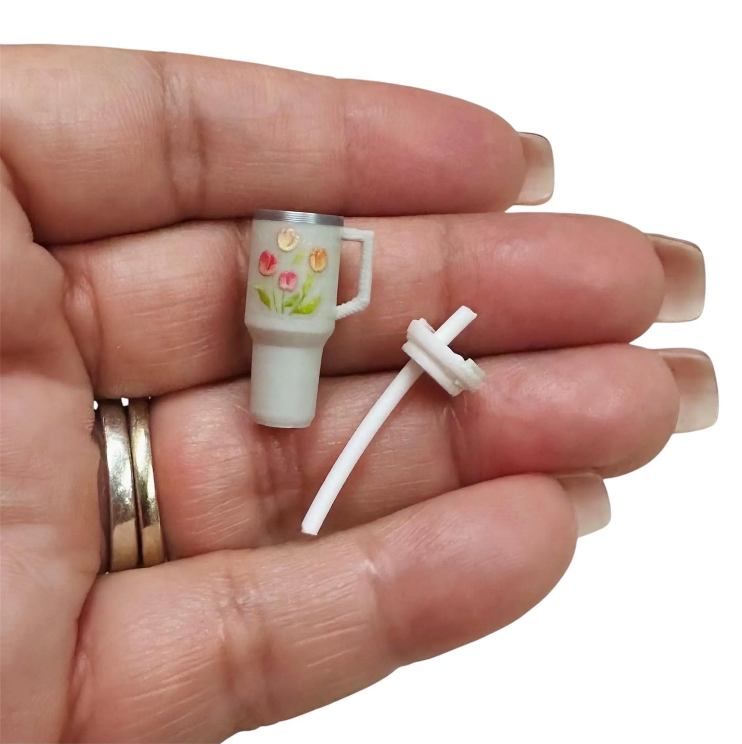 1:12 Scale Miniature Grey Tulips Tumbler Thermos