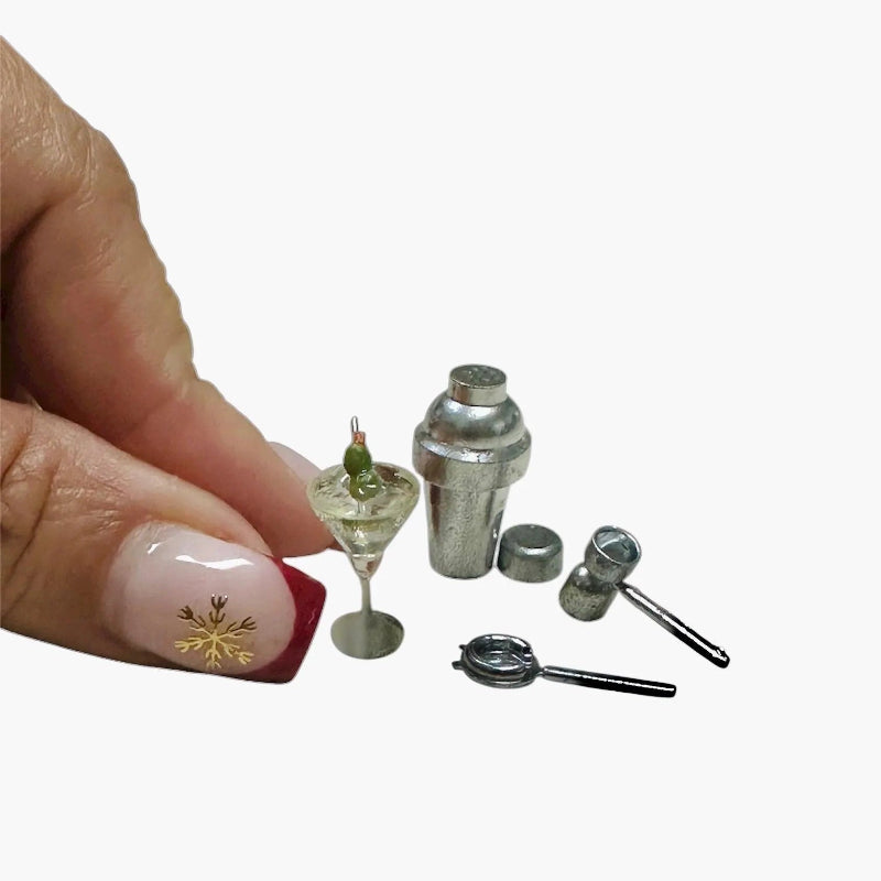 1:12 Scale Miniature Martini Shaker Set with Martini Glass