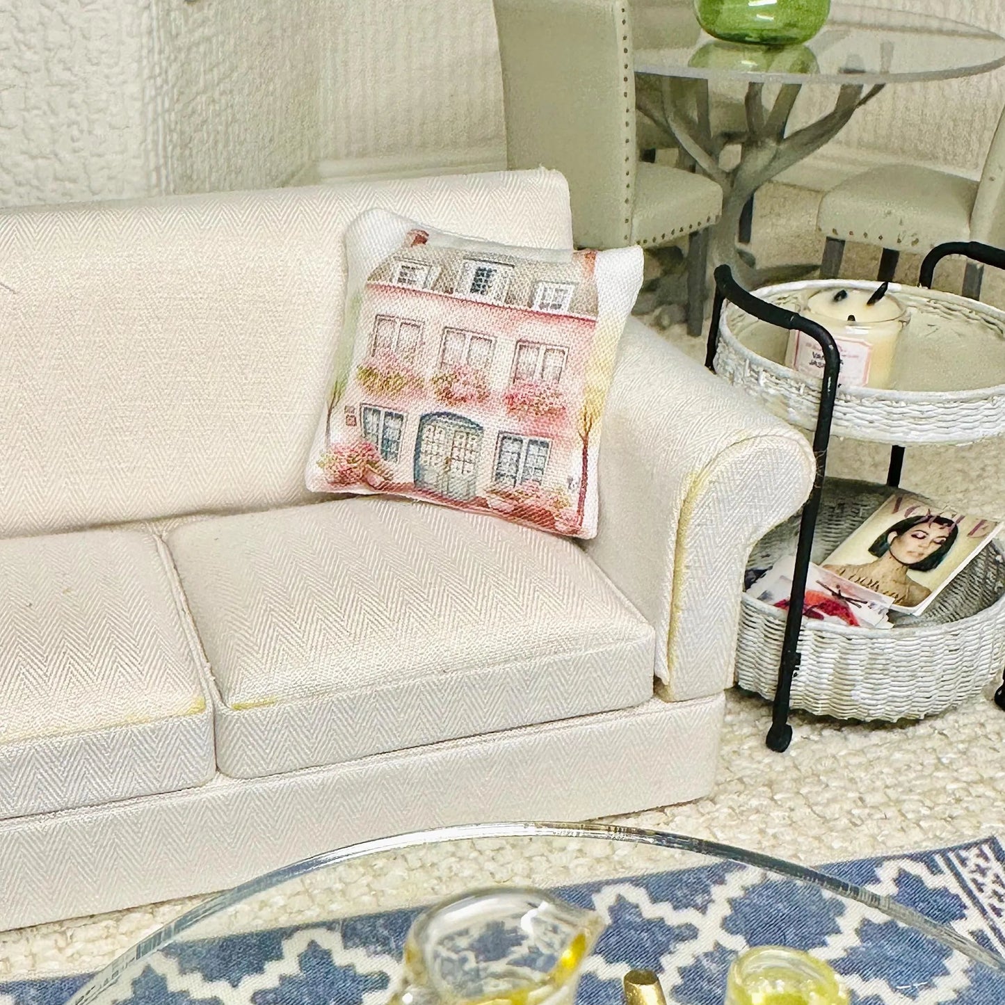 1:12 Scale Miniature Pink Cottage House Pillow