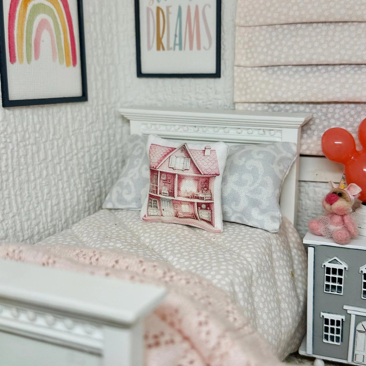 1:12 Scale Miniature Pink Dollhouse House Pillow