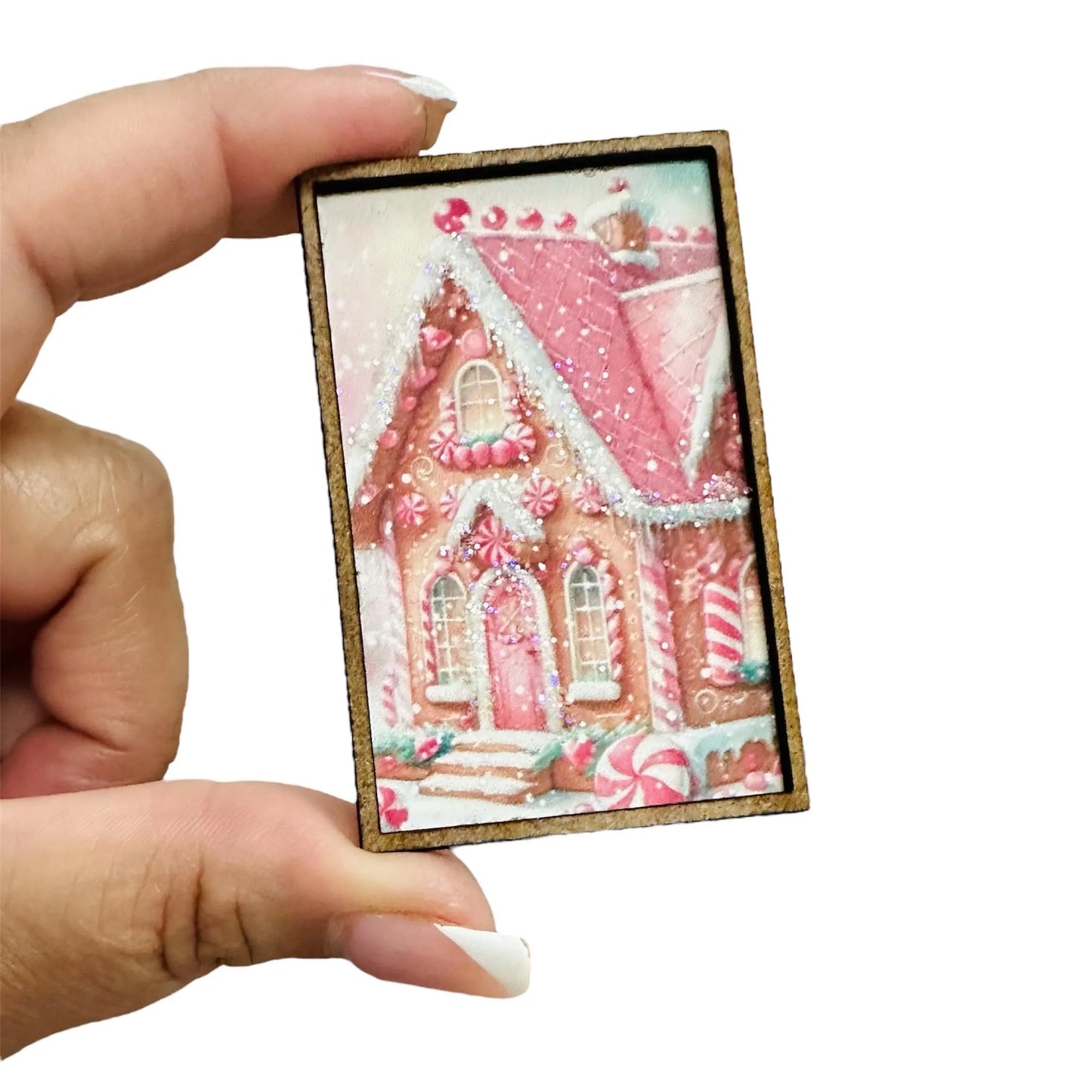 1:12 Scale Miniature Pink Gingerbread House Framed Art