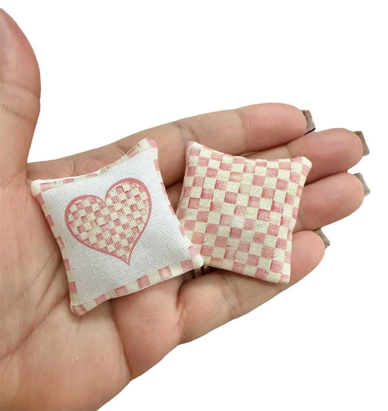 1:12 Scale Pink Heart Pillow Set 2pc