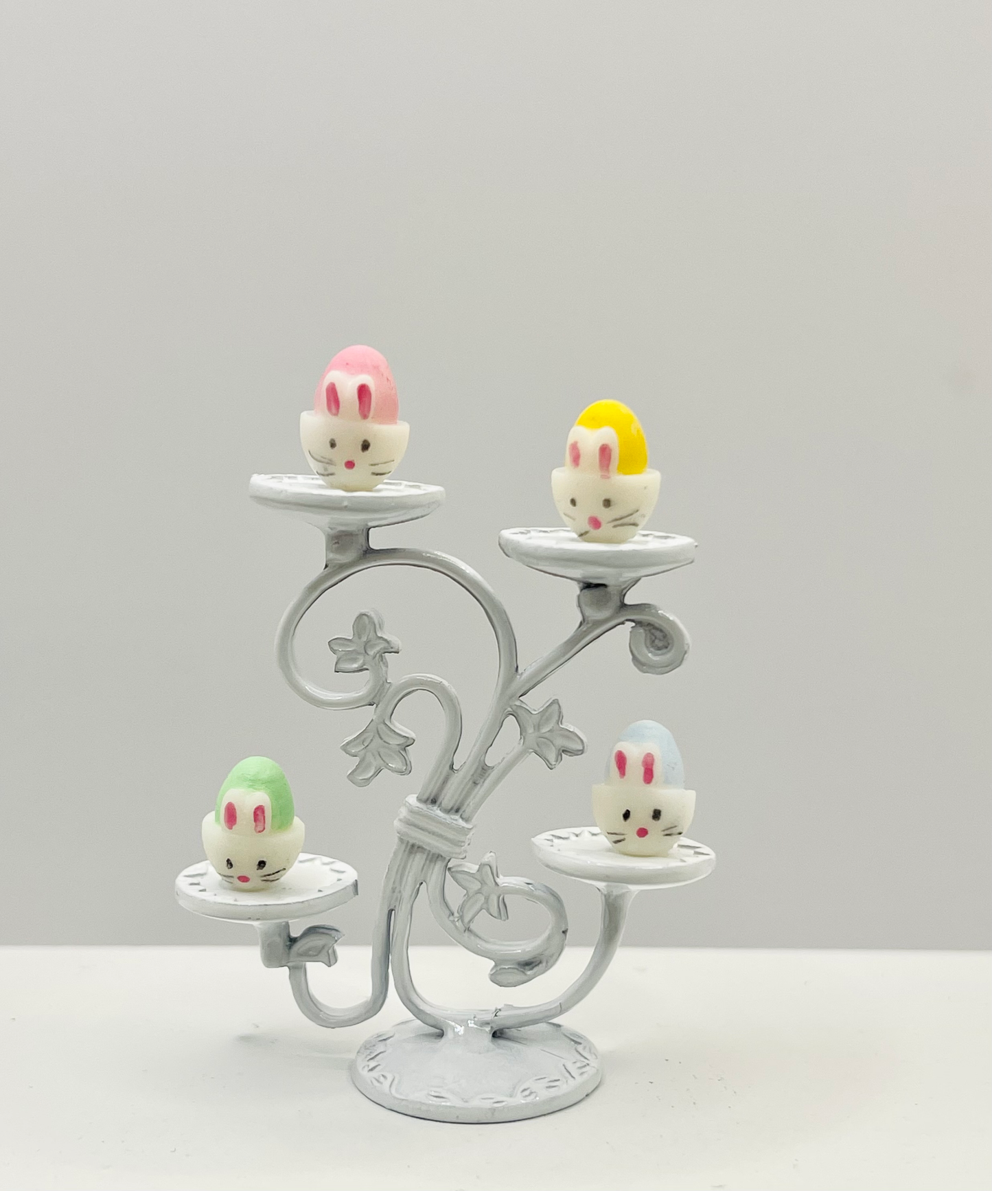 1:12 Scale Miniature Easter Bunny Egg holder with eggs for dollhouse image 2