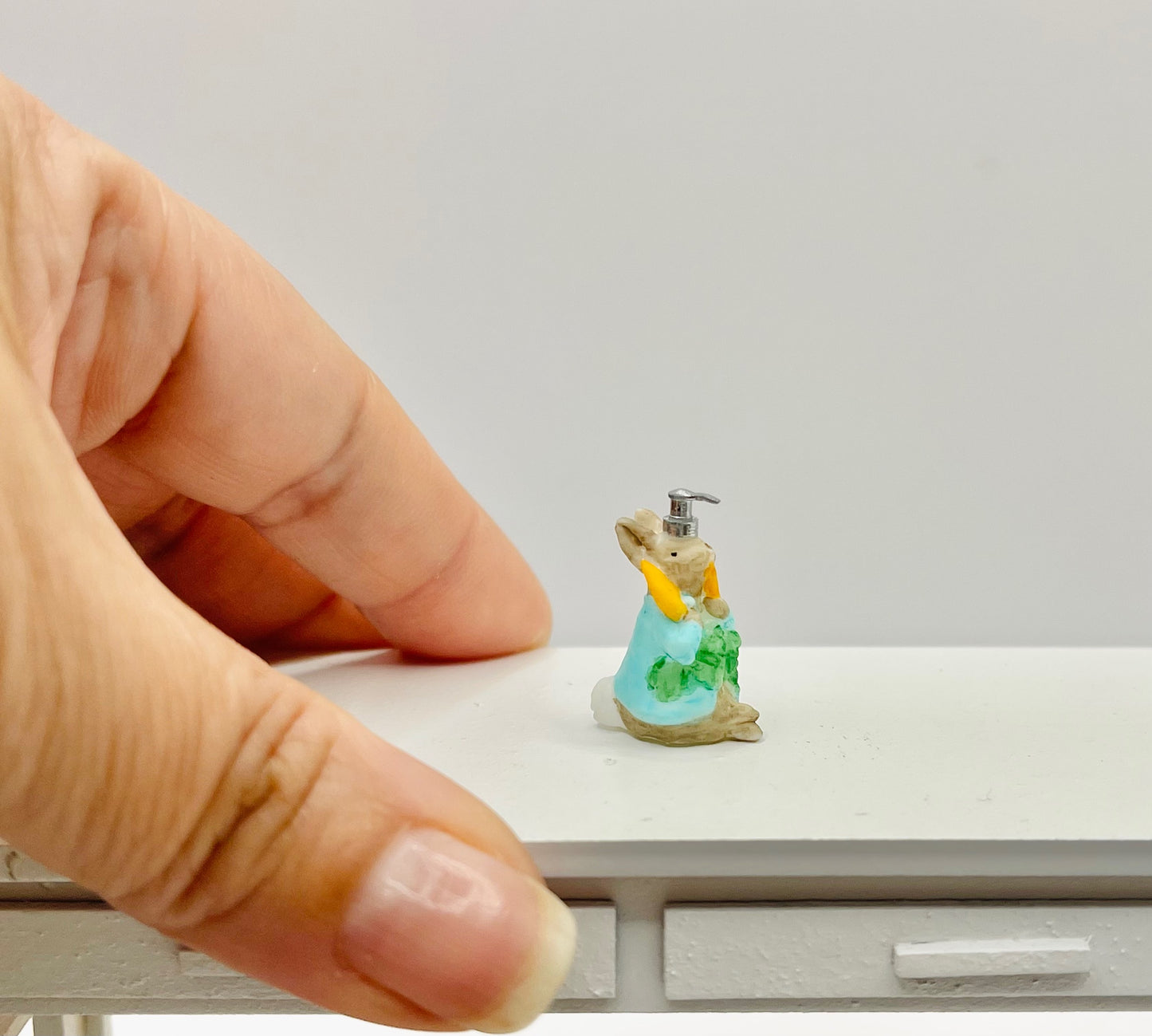 1:12 Scale Miniature Pastel Bunny Soap dispenser for dollhouse image 1
