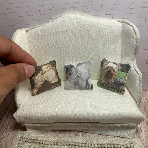 Your Photo on a miniature Pillow. Memorial portrait dollhouse decor image 2