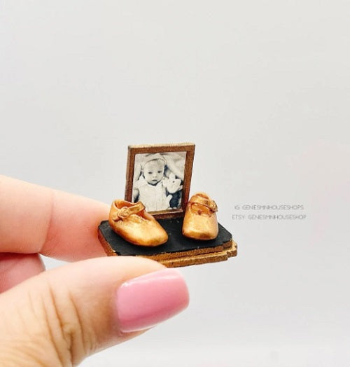 Baby Shoes Bronze keepsake with YOUR photo for dollhouse décor image 1