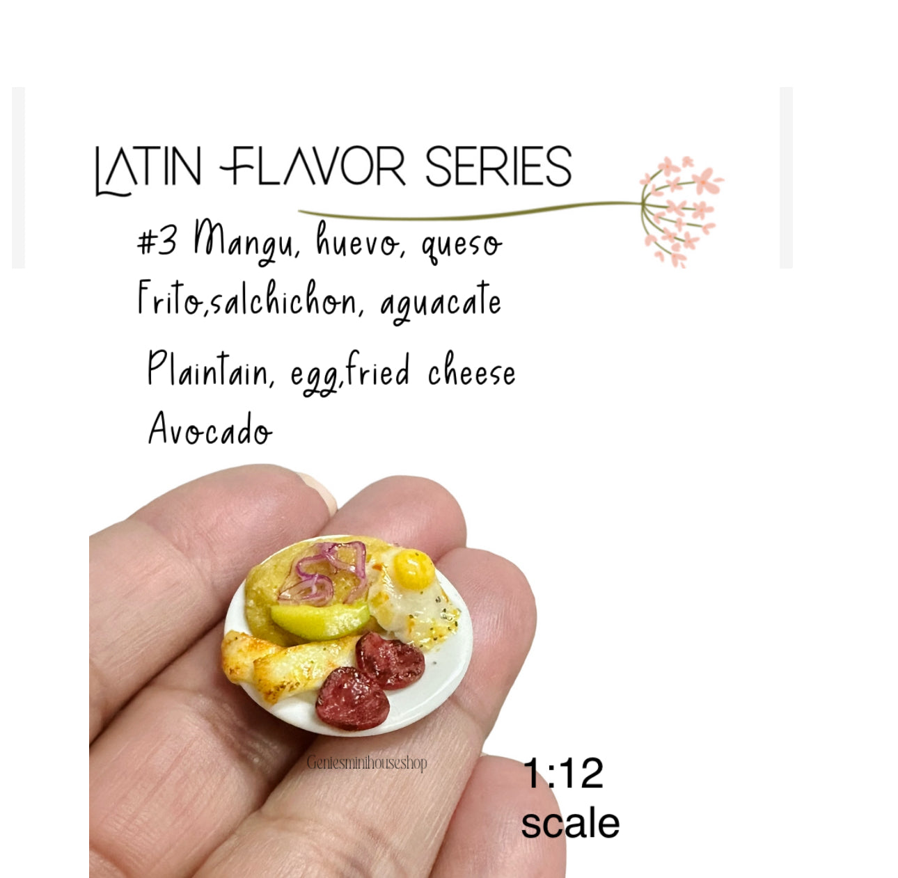 1:12 Scale Latin Food Mangu , Egg, fried cheese and Avocado for dollhouse image 0