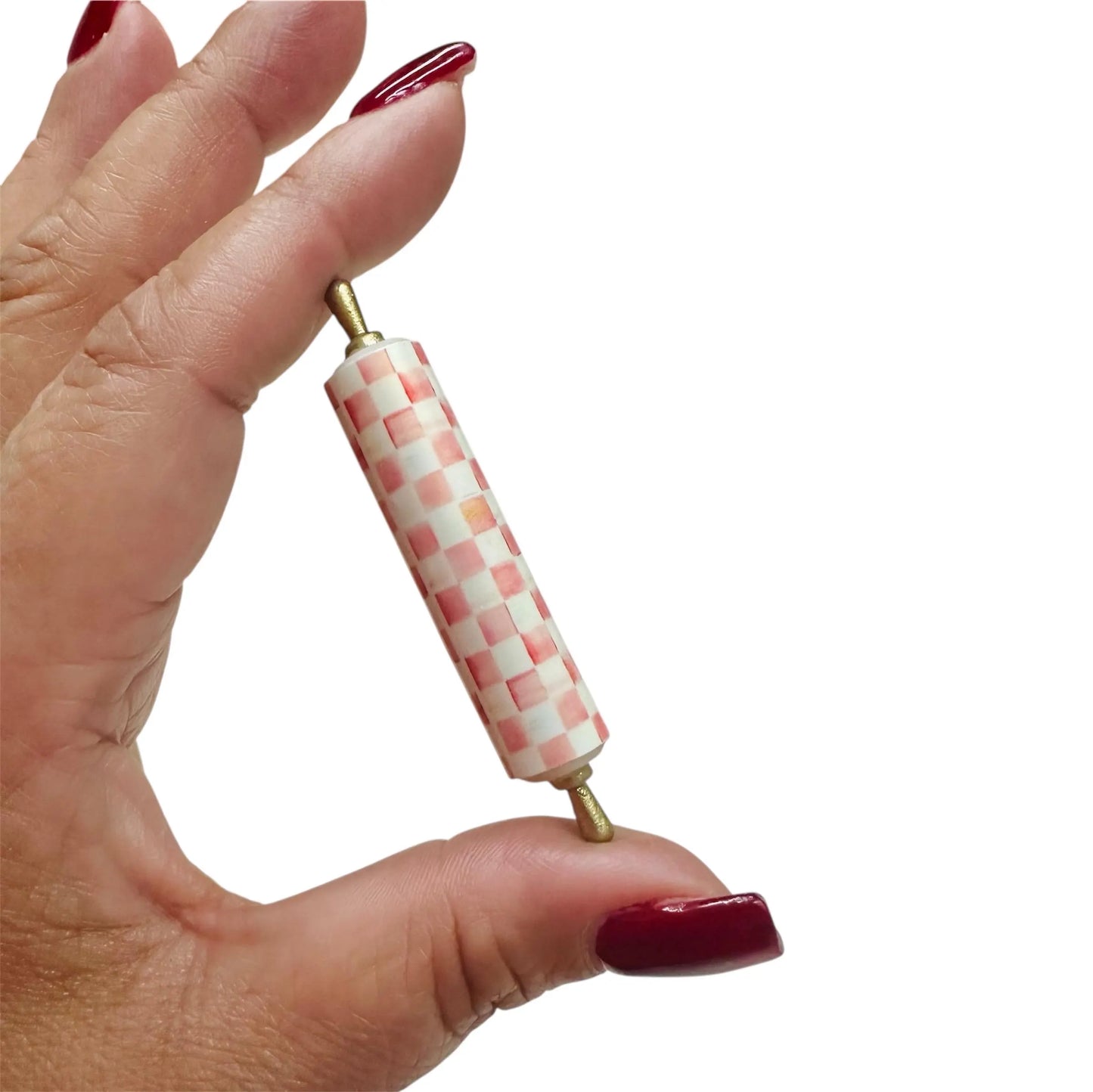 1:6 Scale Miniature Pink Rolling Pin for dollhouse décor