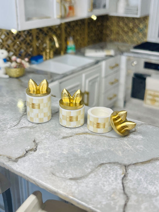 1:12 Scale Miniatute Gold Check Bunny Ears canister set  image 0