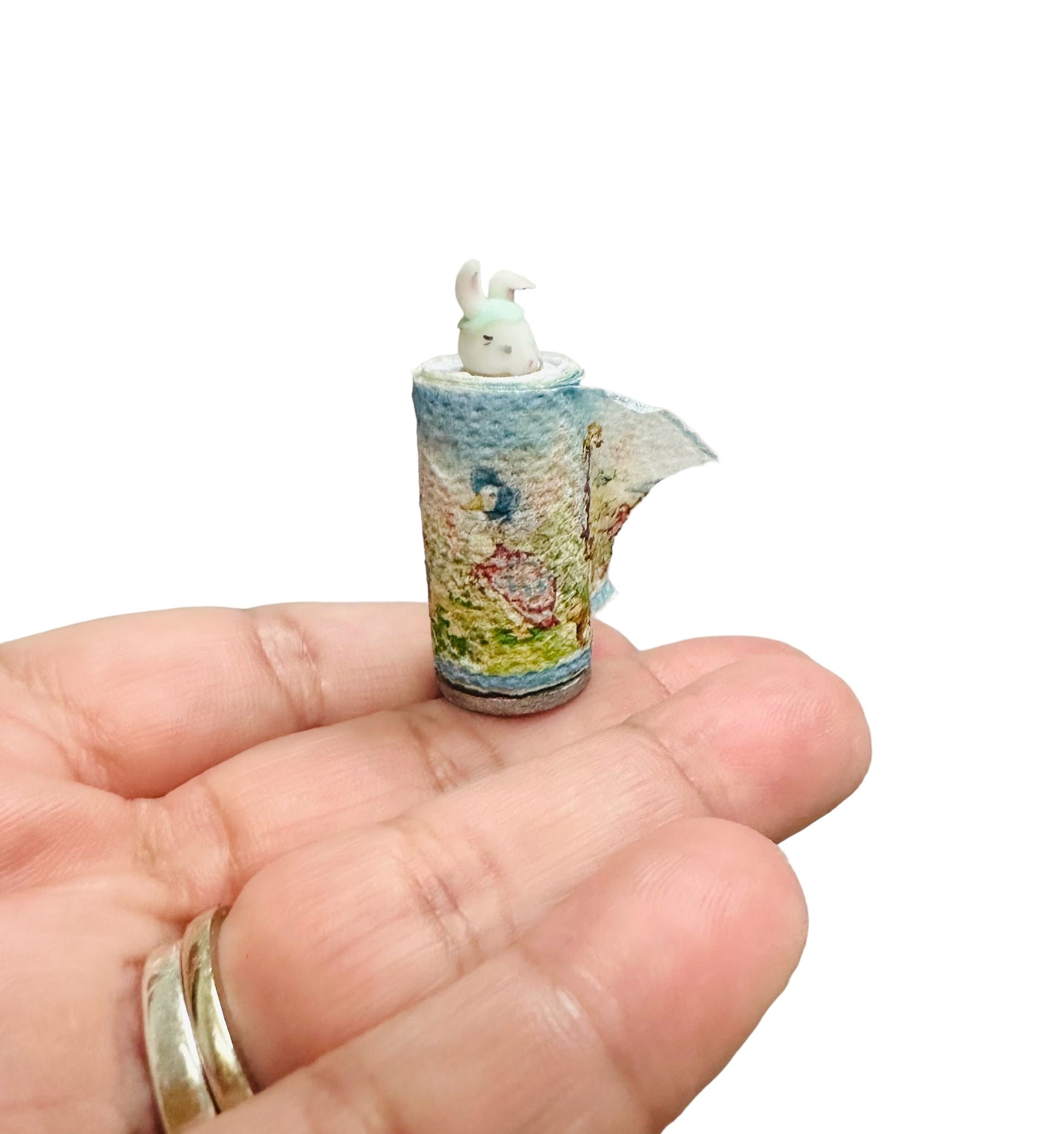 1:12 scale Easter Print Paper towel roll with holder  image 1