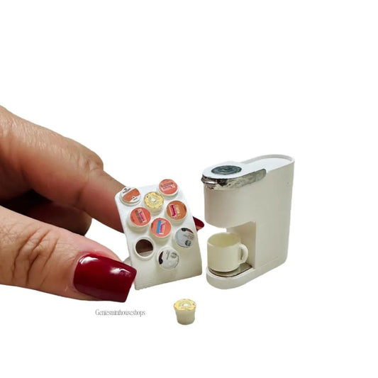 1:12 Scale Miniature White Coffee Pods and Machine