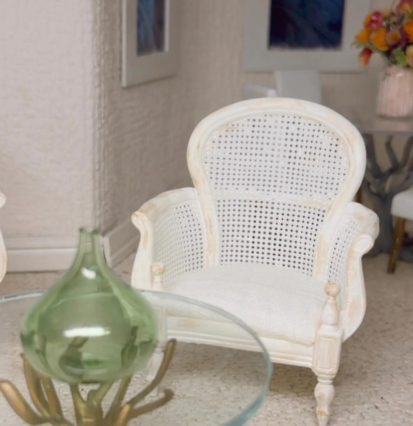 1:12 Scale Dollhouse Cottage style Rattan Chair