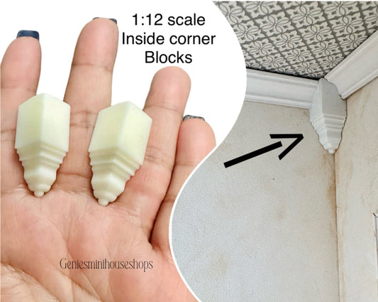 1:12 Scale Dollhouse Inside Corner Block 2 pc for Crown Molding for Dollhouse decor