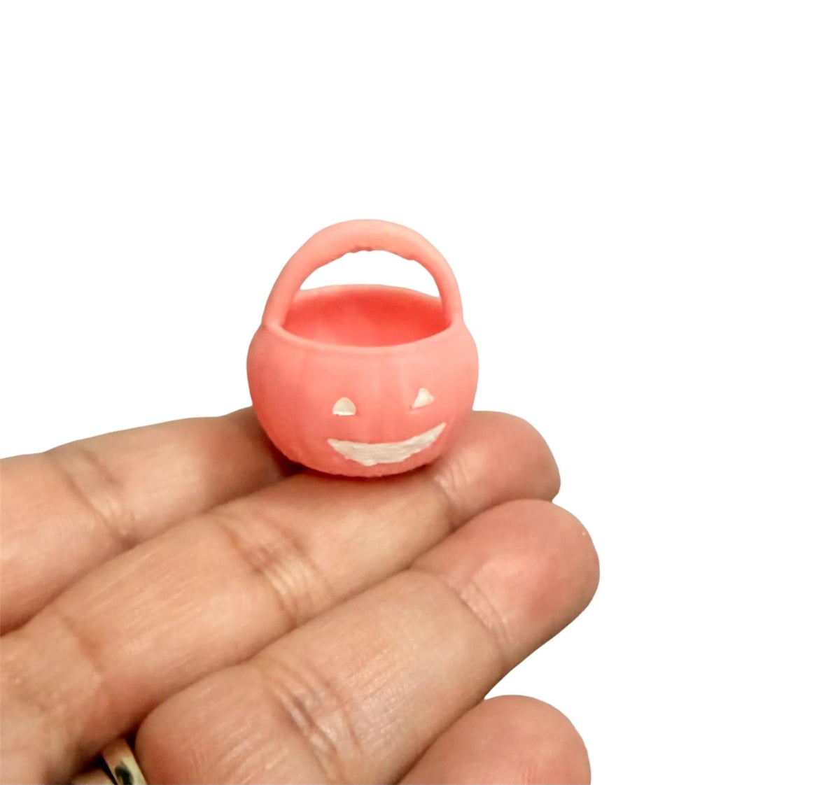 1:12 Scale Dollhouse Pink Jack O Lantern Halloween Bucket