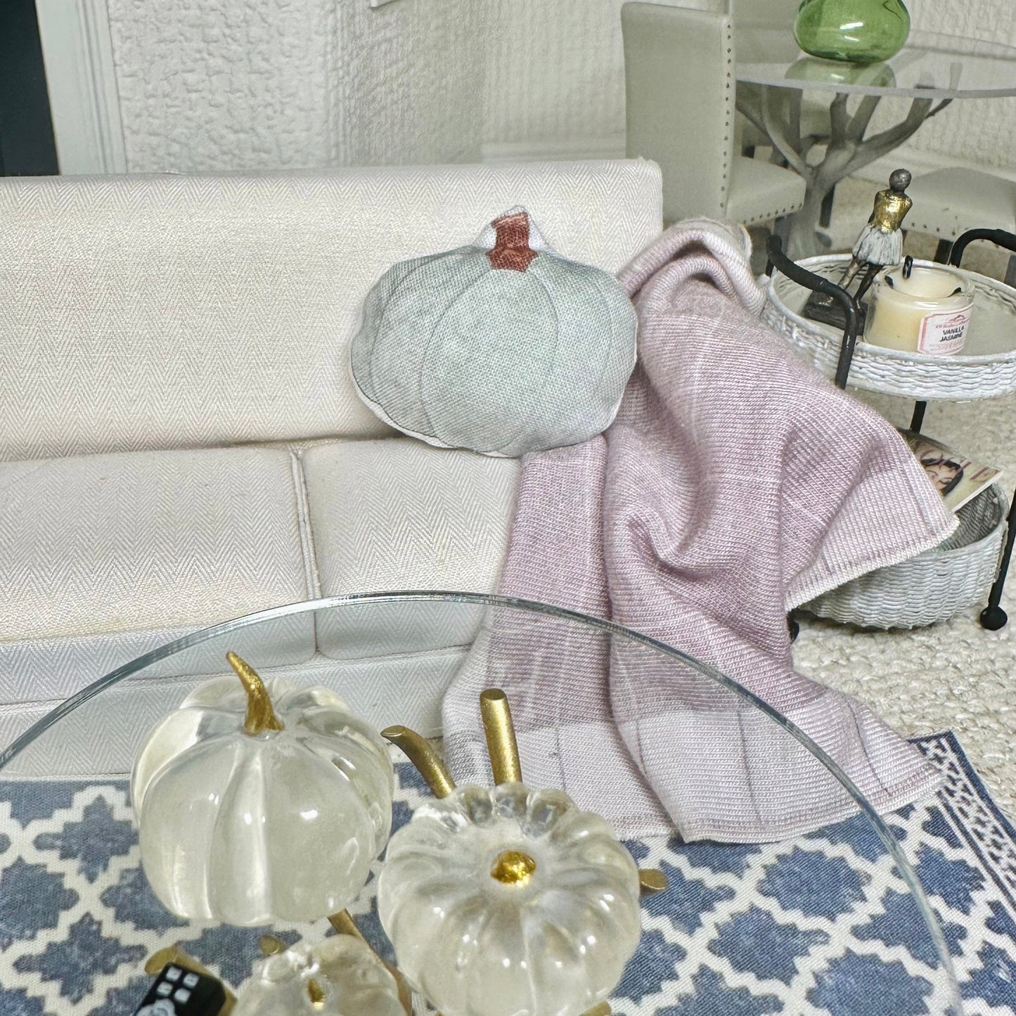 1:12 Scale Grey Pumpkin Pillow for Dollhouse Decor