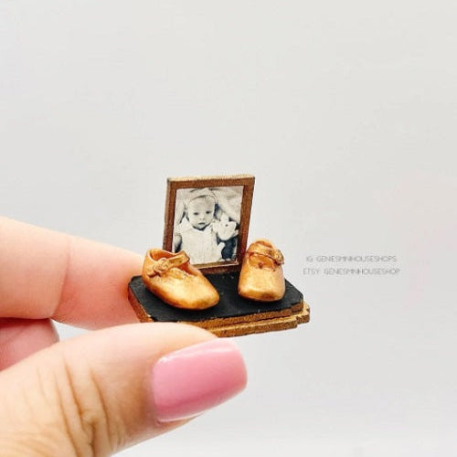 Baby Shoes Bronze keepsake with YOUR photo for dollhouse décor image 1
