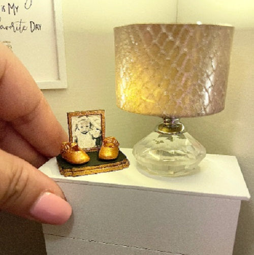 Baby Shoes Bronze keepsake with YOUR photo for dollhouse décor image 2