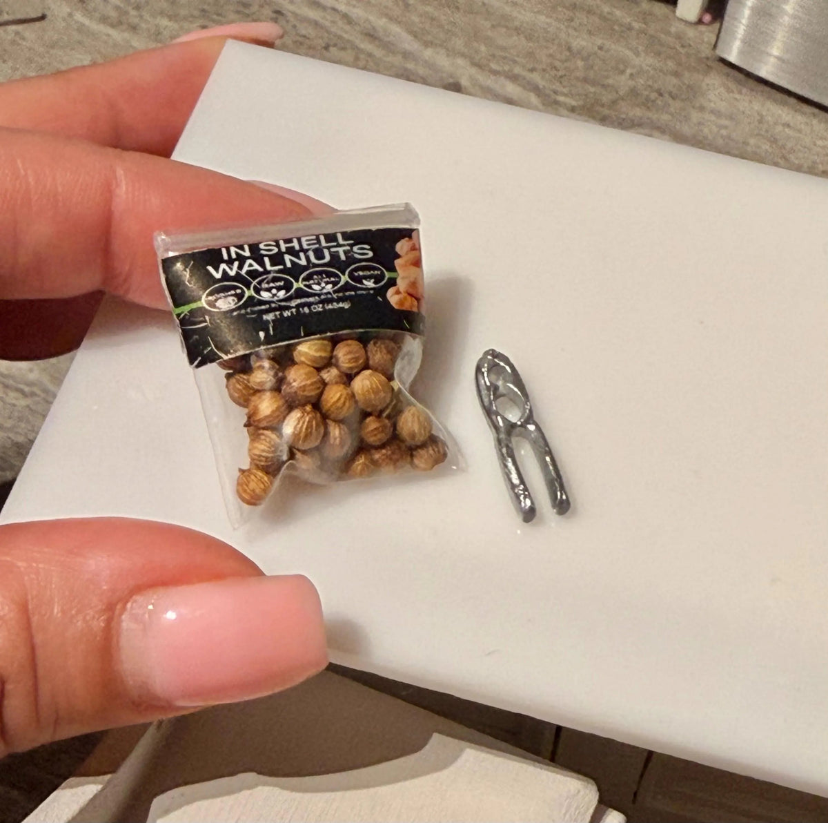 1:12 Scale Miniature Bagged Walnuts and Nutcracker for dollhouse