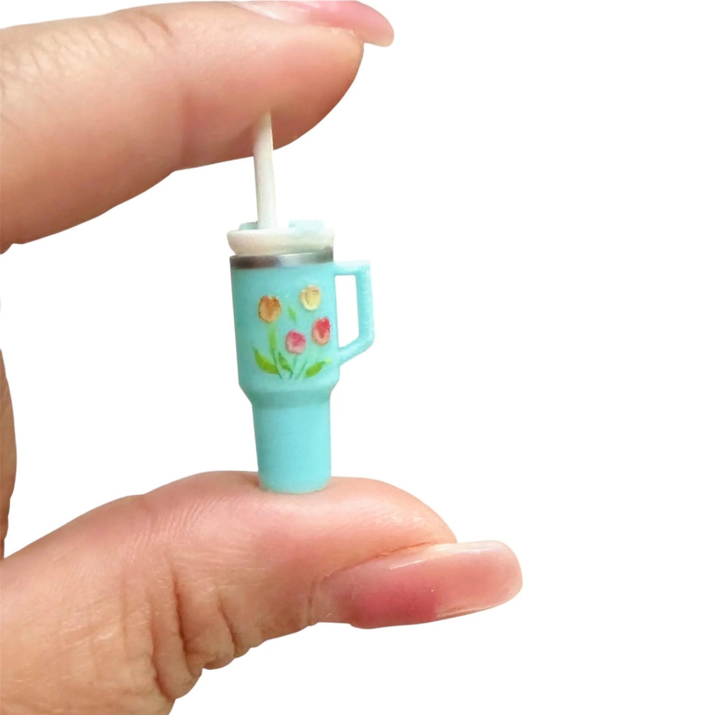1:12 Scale Miniature Blue Tulips Tumbler Thermos