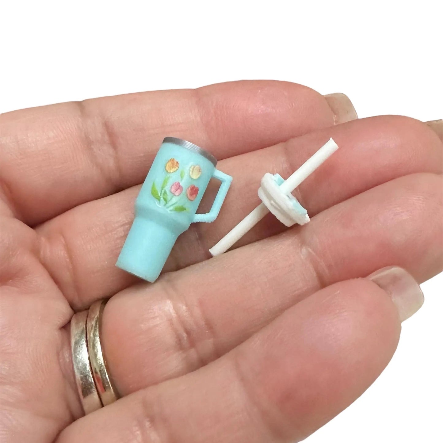 1:12 Scale Miniature Blue Tulips Tumbler Thermos