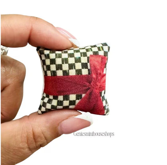 1:12 Scale Miniature Check Print Bow Pillow
