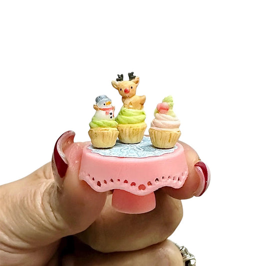 1:12 Scale Miniature Christmas Cupcakes & Cakestand