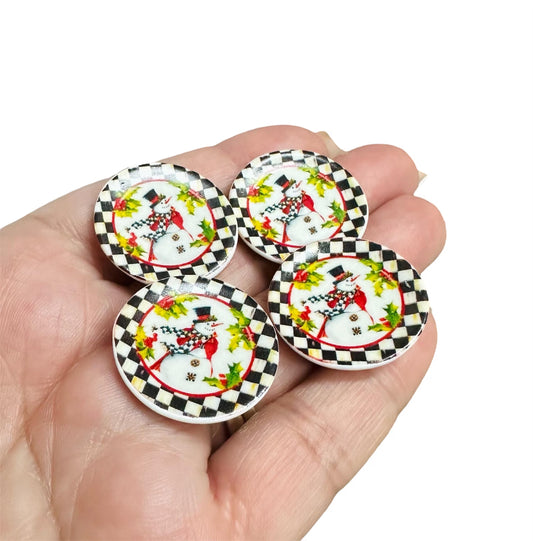 1:12 Scale Miniature Christmas Snowman  Plate Set for dollhouse décor