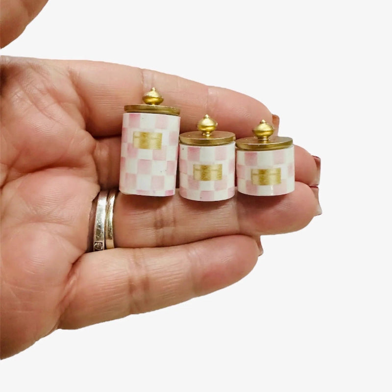 1:12 Scale Miniature Pink Print Canisters