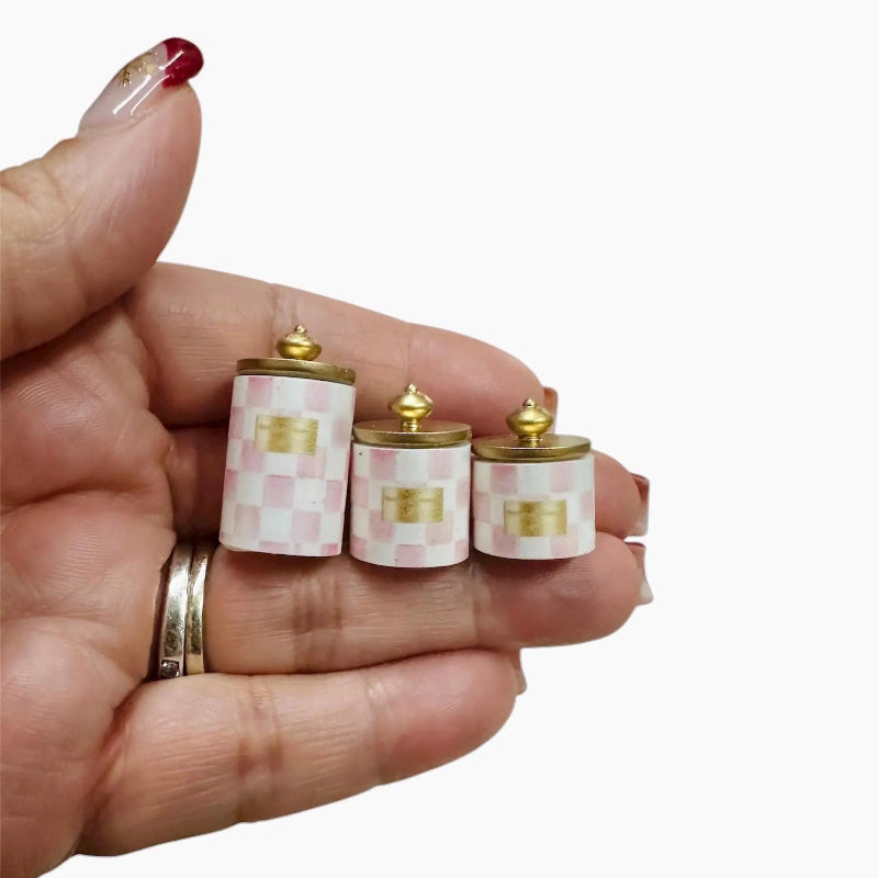 1:12 Scale Miniature Pink Print Canisters