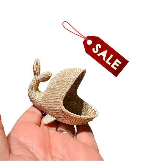 1:12 Scale Miniature Wicker Whale Toy Storage Basket