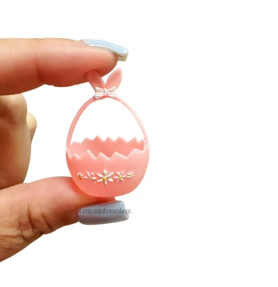 1:12 Scale Miniature Pink  Egg Shape Easter Basket