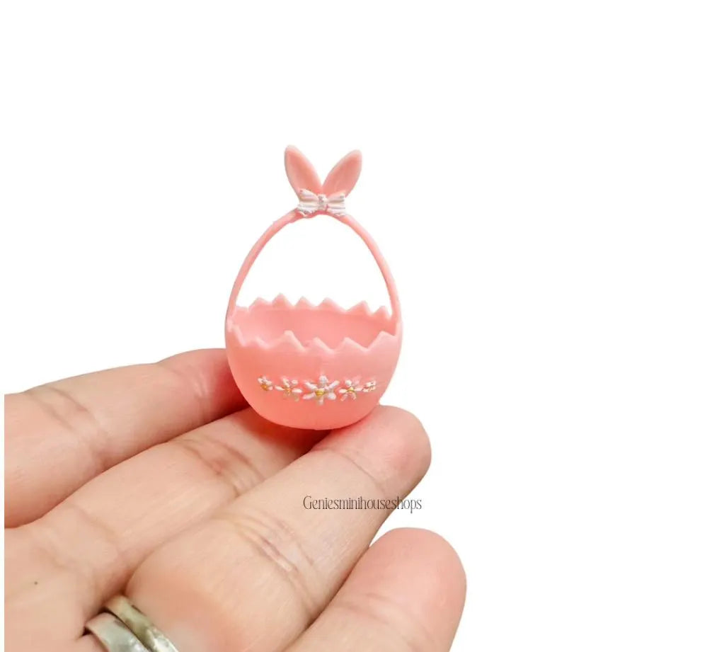 1:12 Scale Miniature Pink  Egg Shape Easter Basket