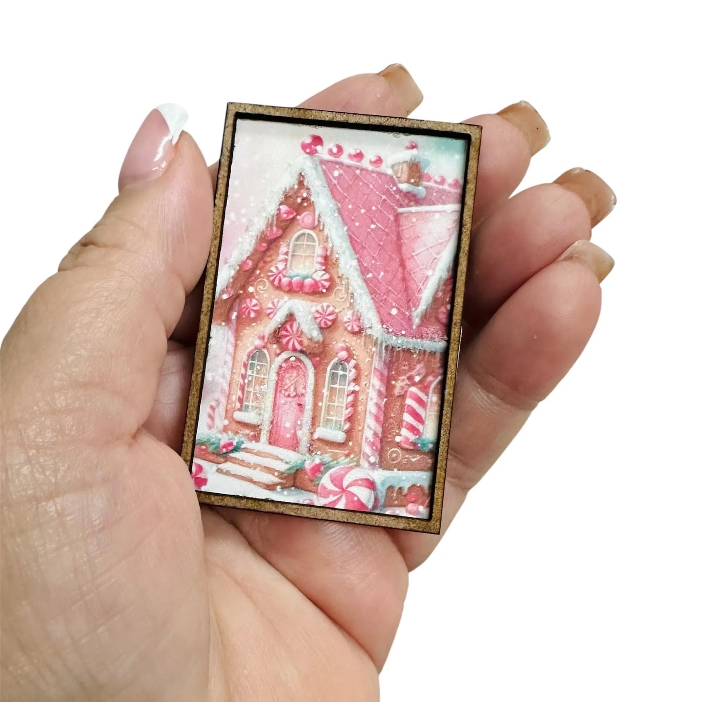 1:12 Scale Miniature Pink Gingerbread House Framed Art