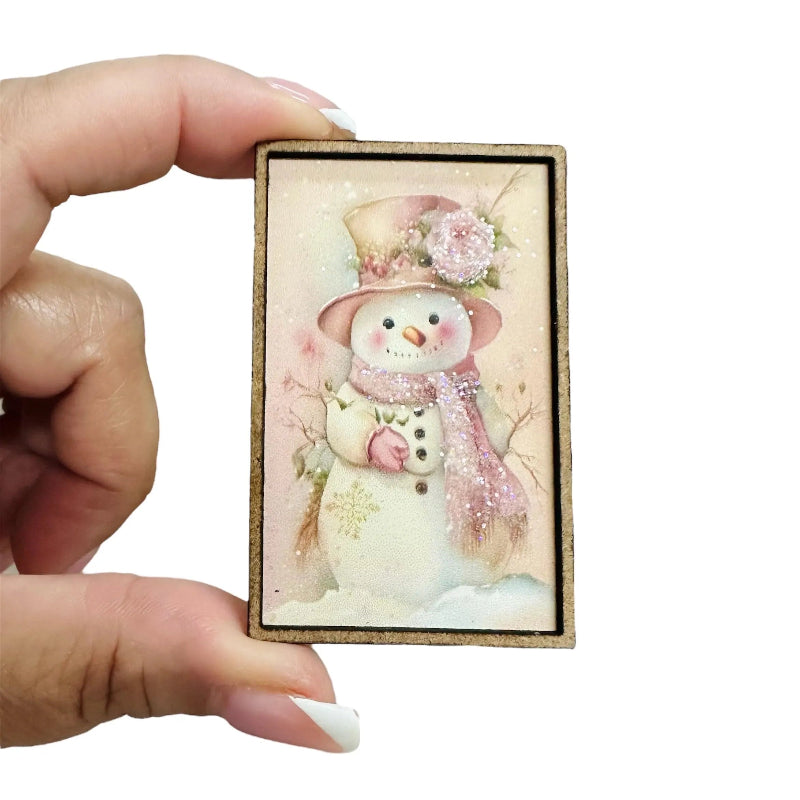 1:12 Scale Miniature Pink Snowman Framed Art