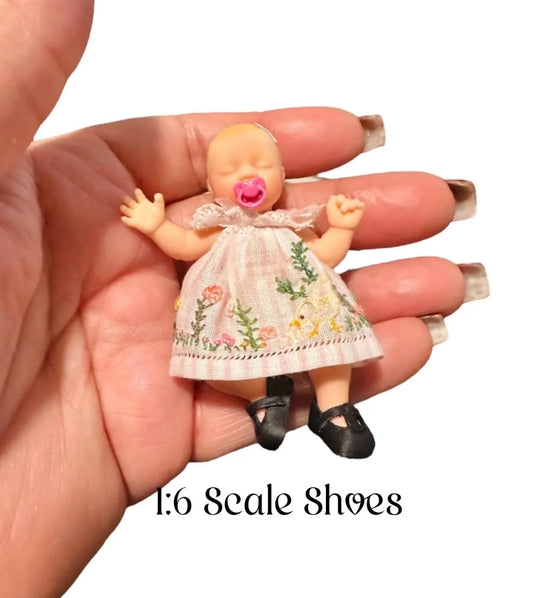 1:6 Scale Black  Maryjane Shoes  For Mini Silicone doll