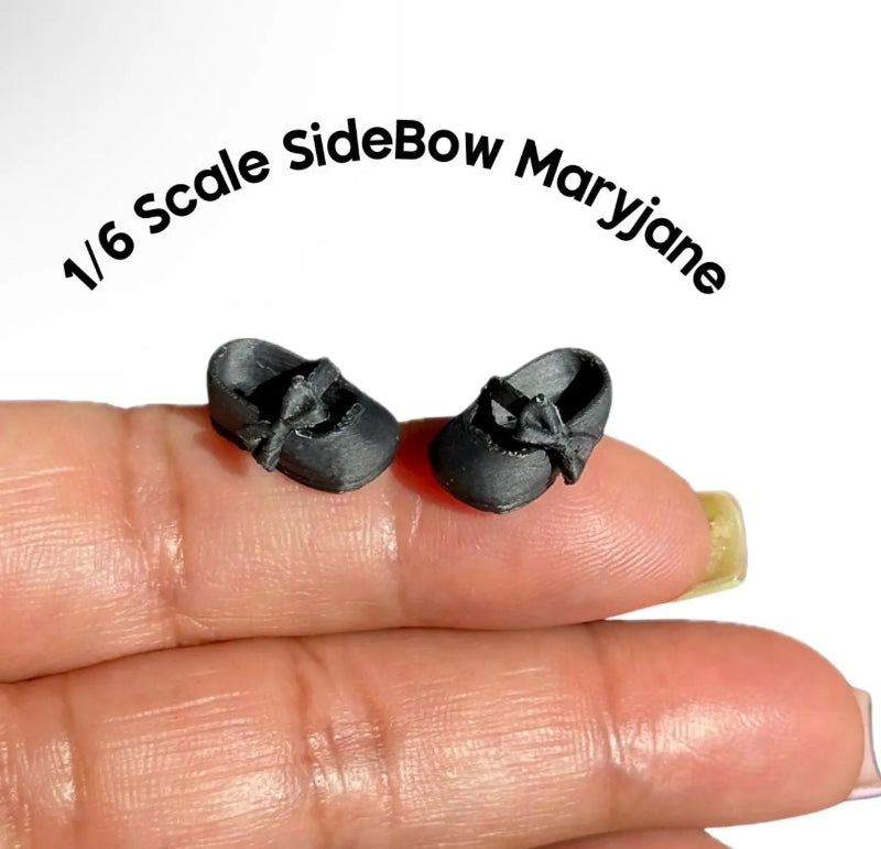 1:6 Scale Black Side bow Maryjane Shoes For Mini Silicone doll