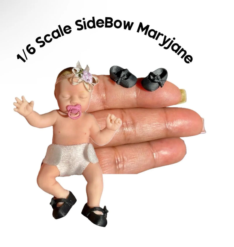 1:6 Scale Black Side bow Maryjane Shoes For Mini Silicone doll