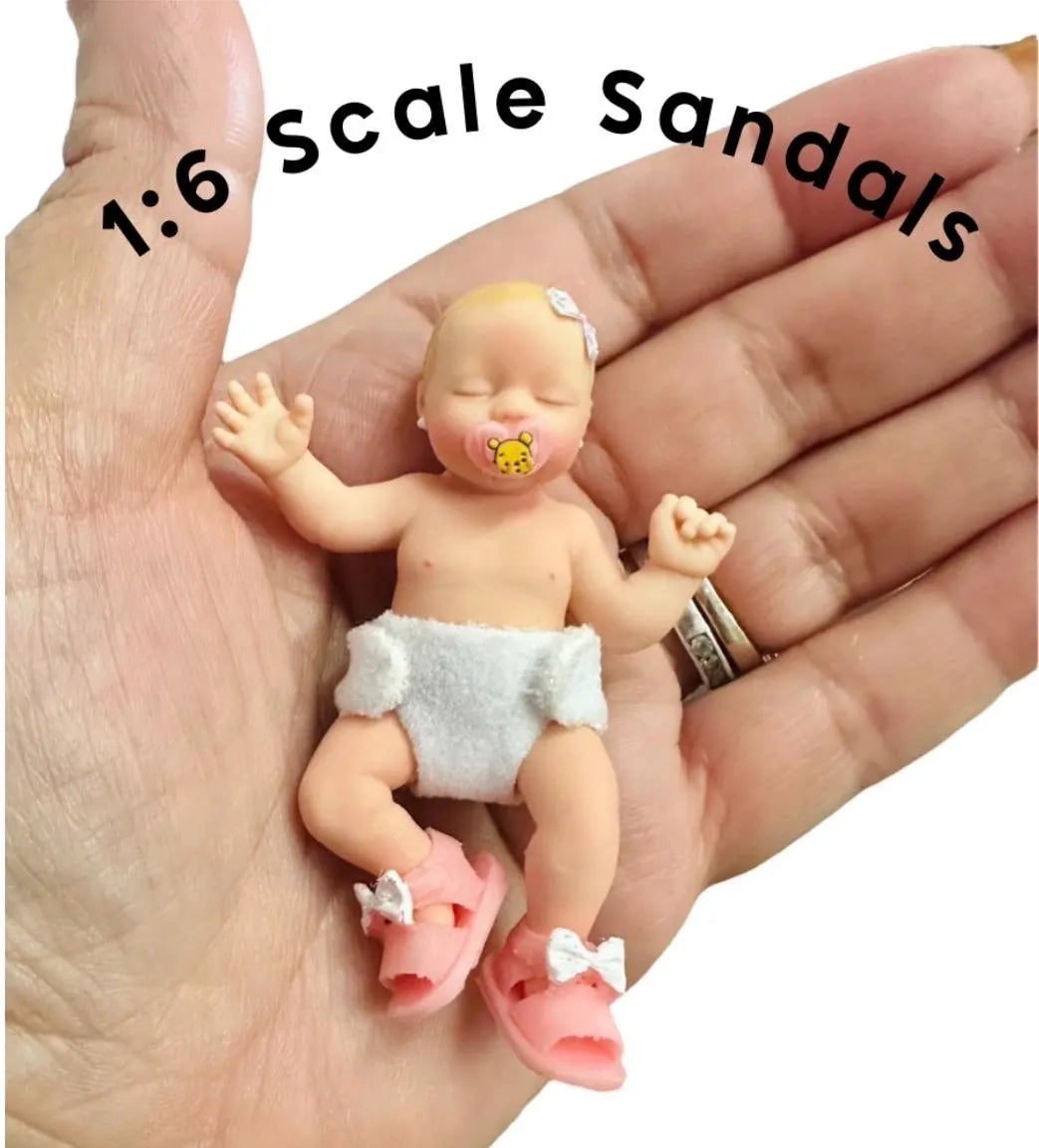 1:6 Scale Pink  Sandals with Bow  For Mini Silicone doll