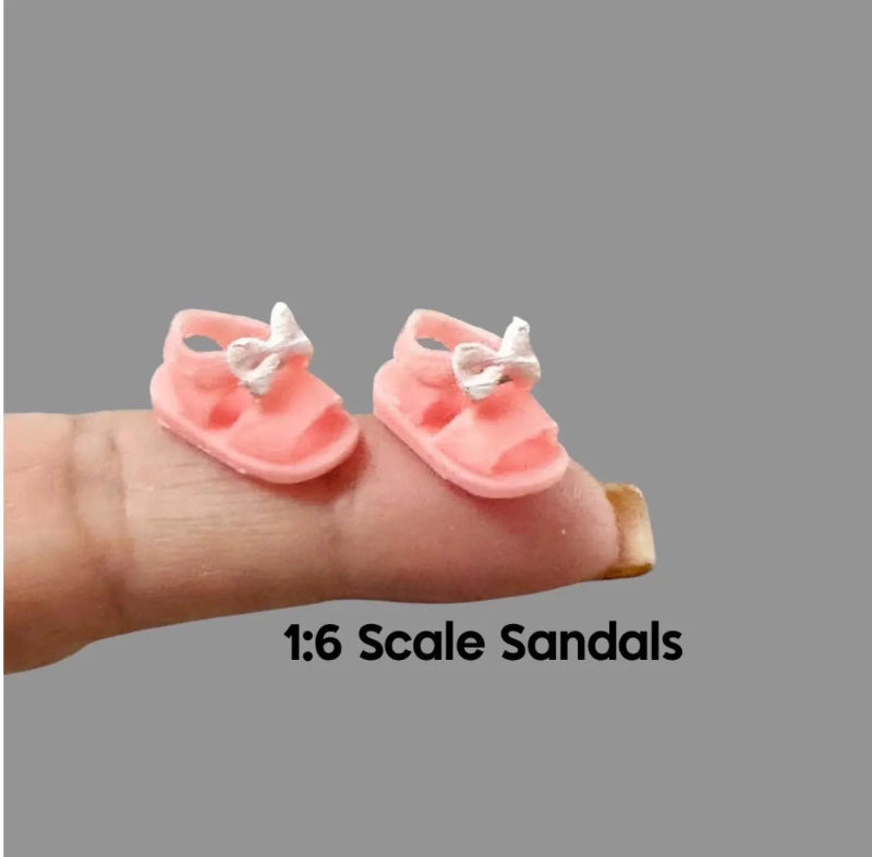 1:6 Scale Pink  Sandals with Bow  For Mini Silicone doll