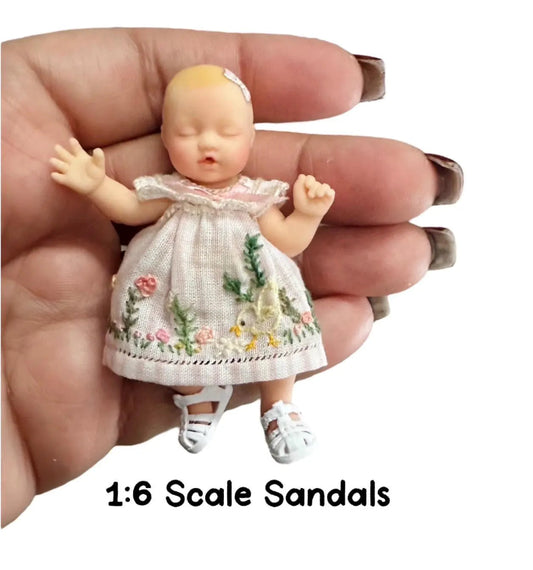 1:6 Scale White  Sandals For Mini Silicone doll