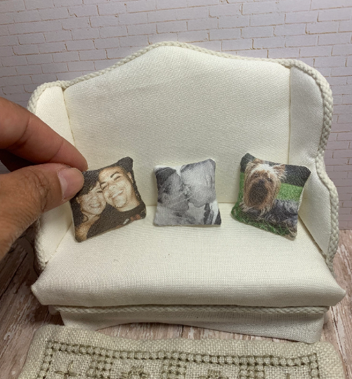 Your Photo on a miniature Pillow. Memorial portrait dollhouse decor image 2