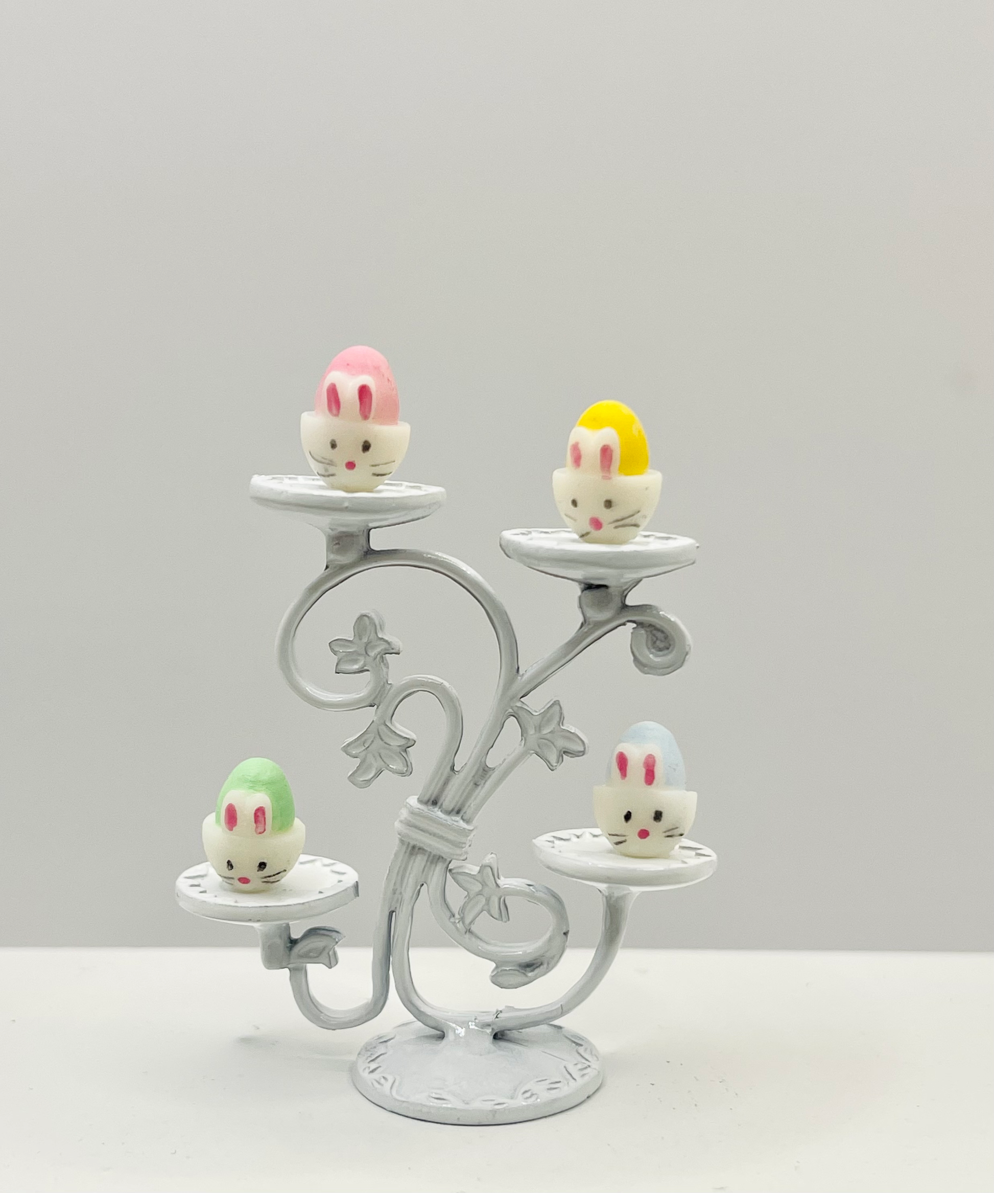 1:12 Scale Miniature Easter Bunny Egg holder with eggs for dollhouse  image 2