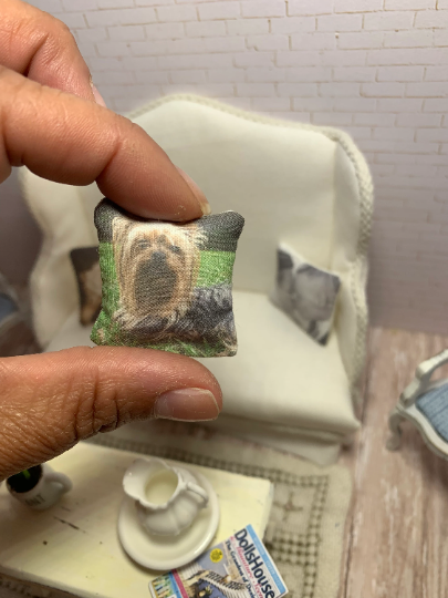 Your Photo on a miniature Pillow. Memorial portrait dollhouse decor image 1
