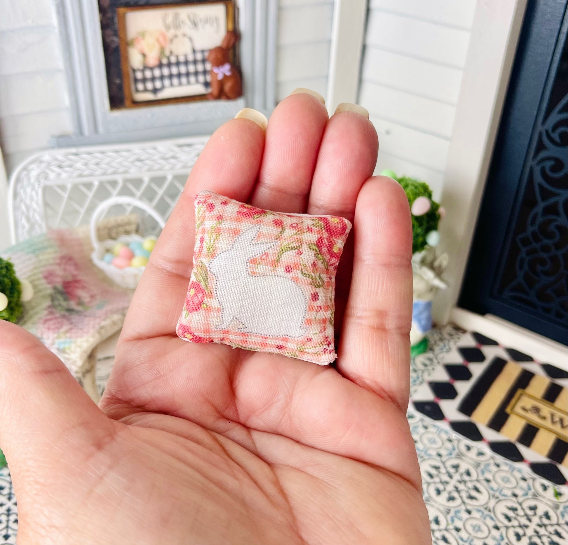1:12 Scale Miniature Bunny Pillow for dollhouse  image 1