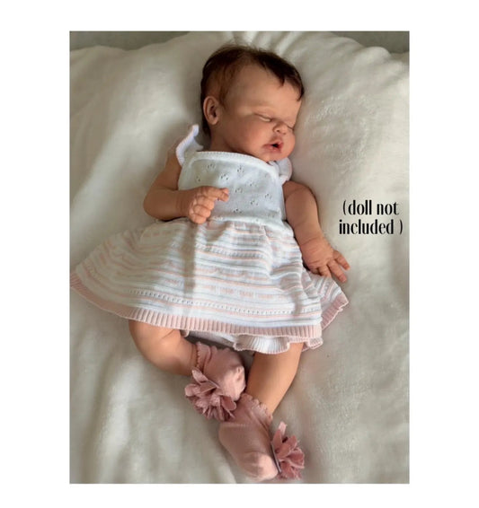 Knit Pointelle Romper Dress for Reborn Baby Girl doll size 0-3 mo and Socks