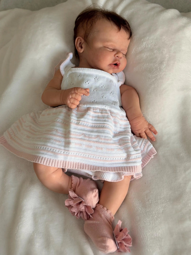 Knit Pointelle Romper Dress for Reborn Baby Girl doll size 0-3 mo and Socks